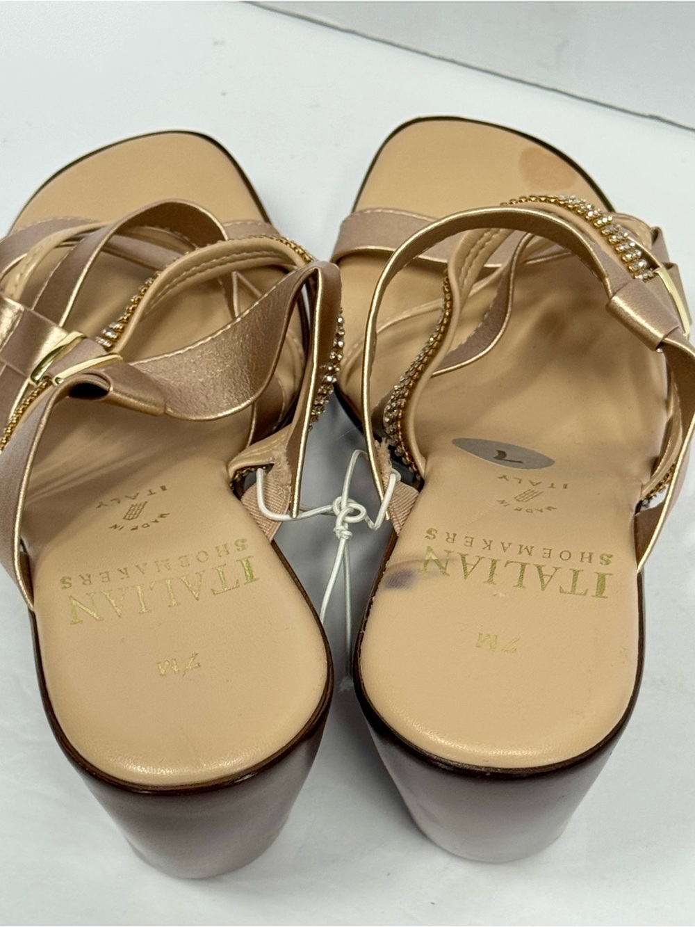 Italian Shoemakers Metallic Gold Wedge Sandals with Rhinestone Straps - Picture 7 of 14